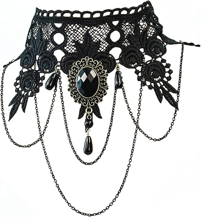 哥特式颈链蕾丝项链维多利亚时代蒸汽朋克朋克风格黑色蕾丝颈链